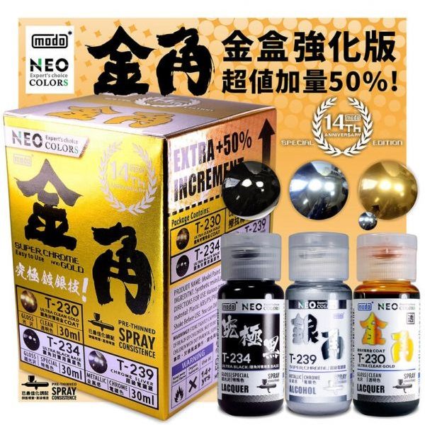 摩多製漆所 MODO 硝基漆 C-218 金角電鍍套組(3色) <新配方新包裝>